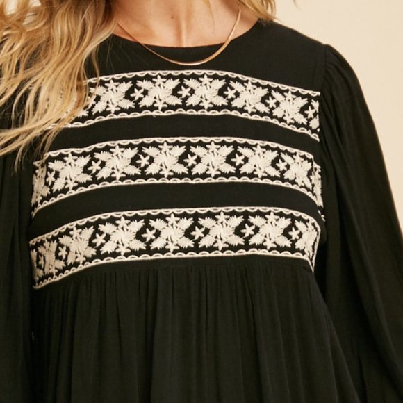 NEW Black Ethnic Embroidered BOHO Babydoll Dress - Picture 6 of 11